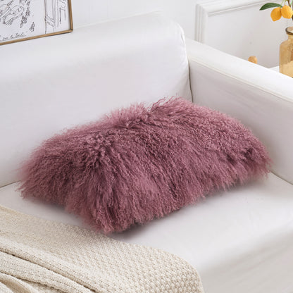 Kissenbezug aus tibetischem/mongolischem Lammfell, braun 