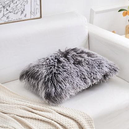 Kissenbezug aus tibetischem/mongolischem Lammfell, braun 