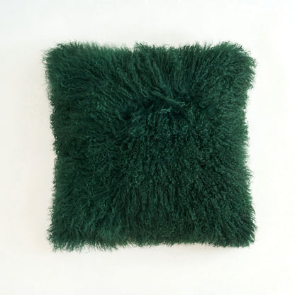 Mongolian Lamb Fur Pillow – Vintage Green | Soft Luxury Throw Pillow | Multiple Sizes Available