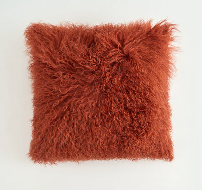 Mongolian Lamb Fur Pillow – Rusty Red | Soft Luxury Throw Pillow | Multiple Sizes Available