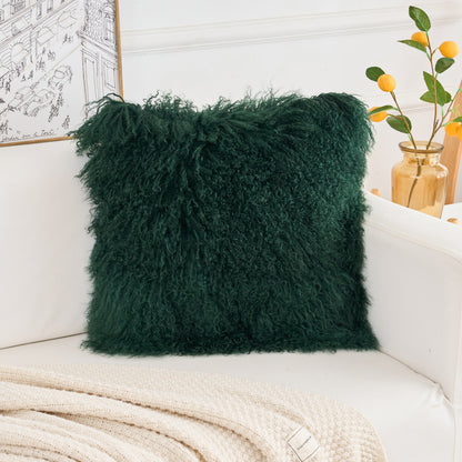 Mongolian Lamb Fur Pillow – Vintage Green | Soft Luxury Throw Pillow | Multiple Sizes Available