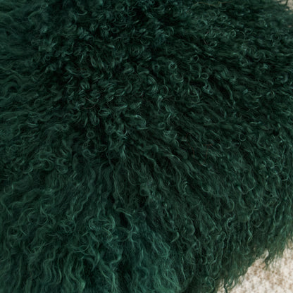 Mongolian Lamb Fur Pillow – Vintage Green | Soft Luxury Throw Pillow | Multiple Sizes Available