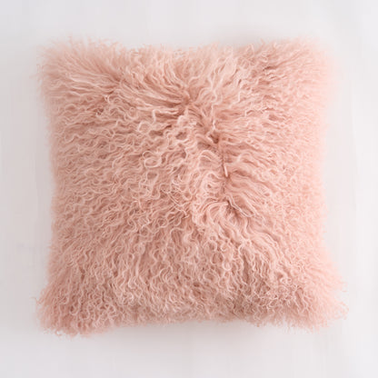 Tibetan/Mongolian Lamb Fur Pillow Cover Lotus Pink