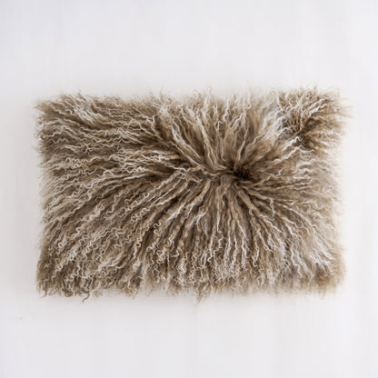 Tibetan/Mongolian Lamb Fur Pillow Cover Sage Green with White Tips