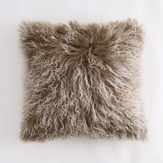 Tibetan/Mongolian Lamb Fur Pillow Cover Sage Green with White Tips