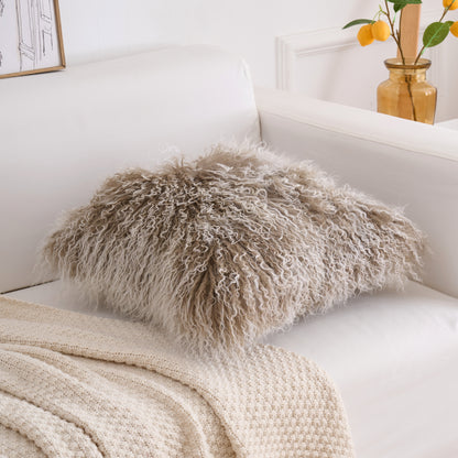Tibetan/Mongolian Lamb Fur Pillow Cover Sage Green with White Tips