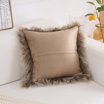 Tibetan/Mongolian Lamb Fur Pillow Cover Sage Green with White Tips