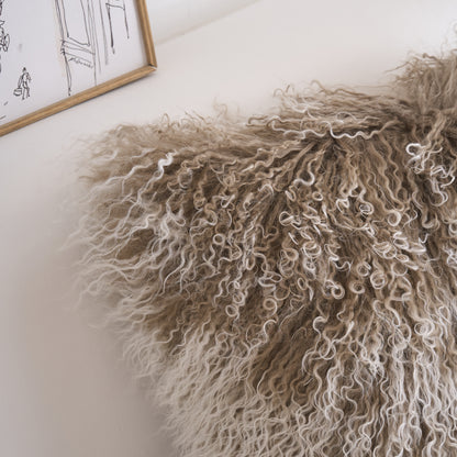 Tibetan/Mongolian Lamb Fur Pillow Cover Sage Green with White Tips