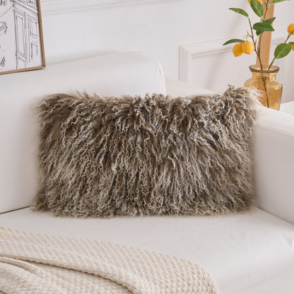 Tibetan/Mongolian Lamb Fur Pillow Cover Sage Green with White Tips