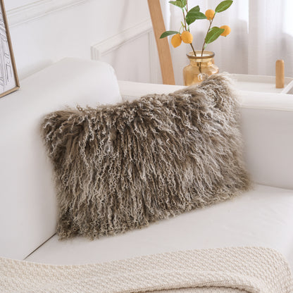 Tibetan/Mongolian Lamb Fur Pillow Cover Sage Green with White Tips