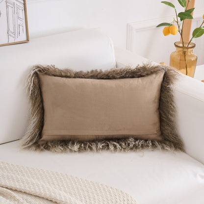 Tibetan/Mongolian Lamb Fur Pillow Cover Sage Green with White Tips