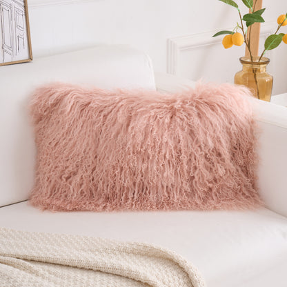 Tibetan/Mongolian Lamb Fur Pillow Cover Lotus Pink