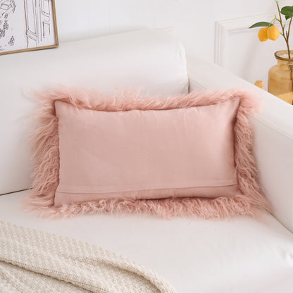 Tibetan/Mongolian Lamb Fur Pillow Cover Lotus Pink