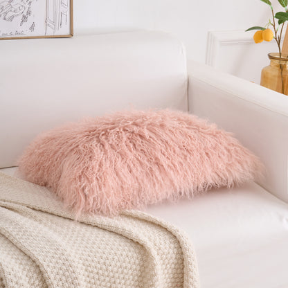 Tibetan/Mongolian Lamb Fur Pillow Cover Lotus Pink