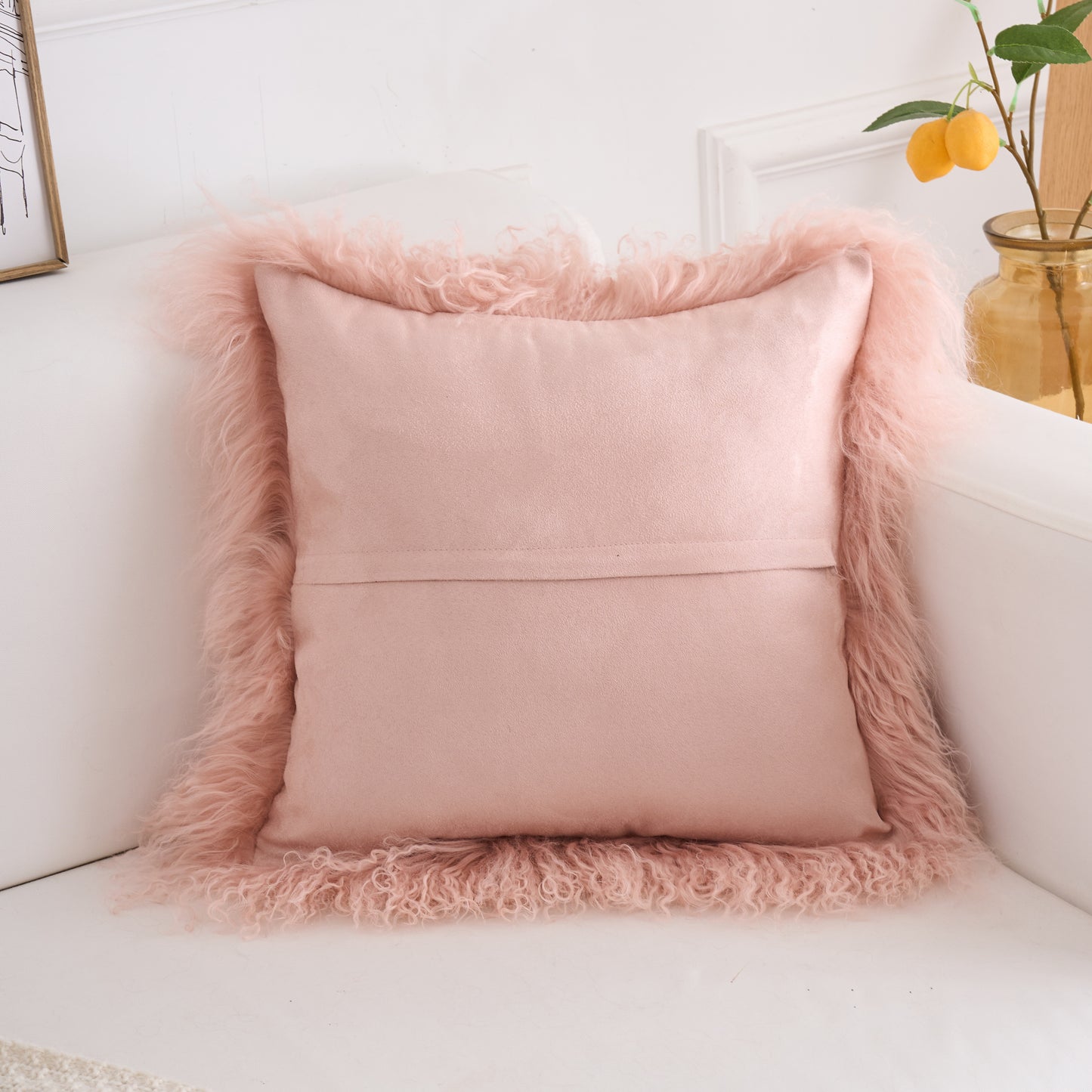 Tibetan/Mongolian Lamb Fur Pillow Cover Lotus Pink