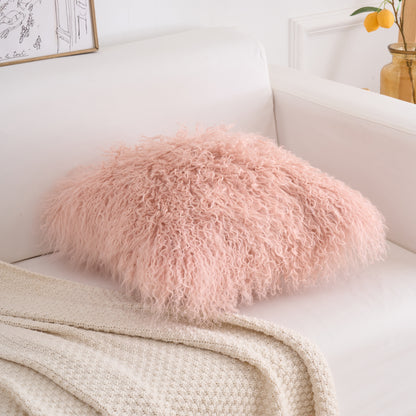 Tibetan/Mongolian Lamb Fur Pillow Cover Lotus Pink