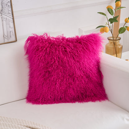 Mongolian Lamb Fur Pillow – Hot Pink | Soft Luxury Throw Pillow | Multiple Sizes Available