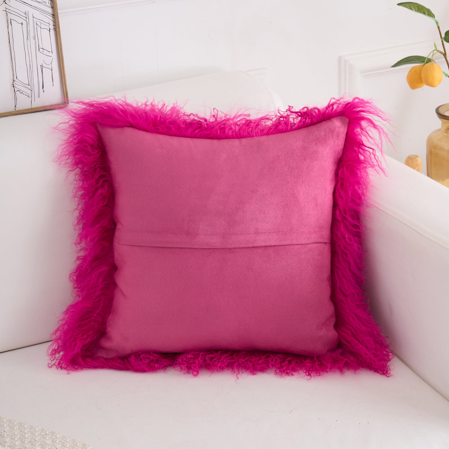 Mongolian Lamb Fur Pillow – Hot Pink | Soft Luxury Throw Pillow | Multiple Sizes Available