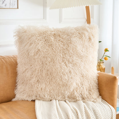 Mongolian Lamb Fur Pillow – Beige| Soft Luxury Throw Pillow | Multiple Sizes Available