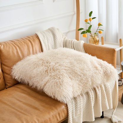 Mongolian Lamb Fur Pillow – Beige| Soft Luxury Throw Pillow | Multiple Sizes Available