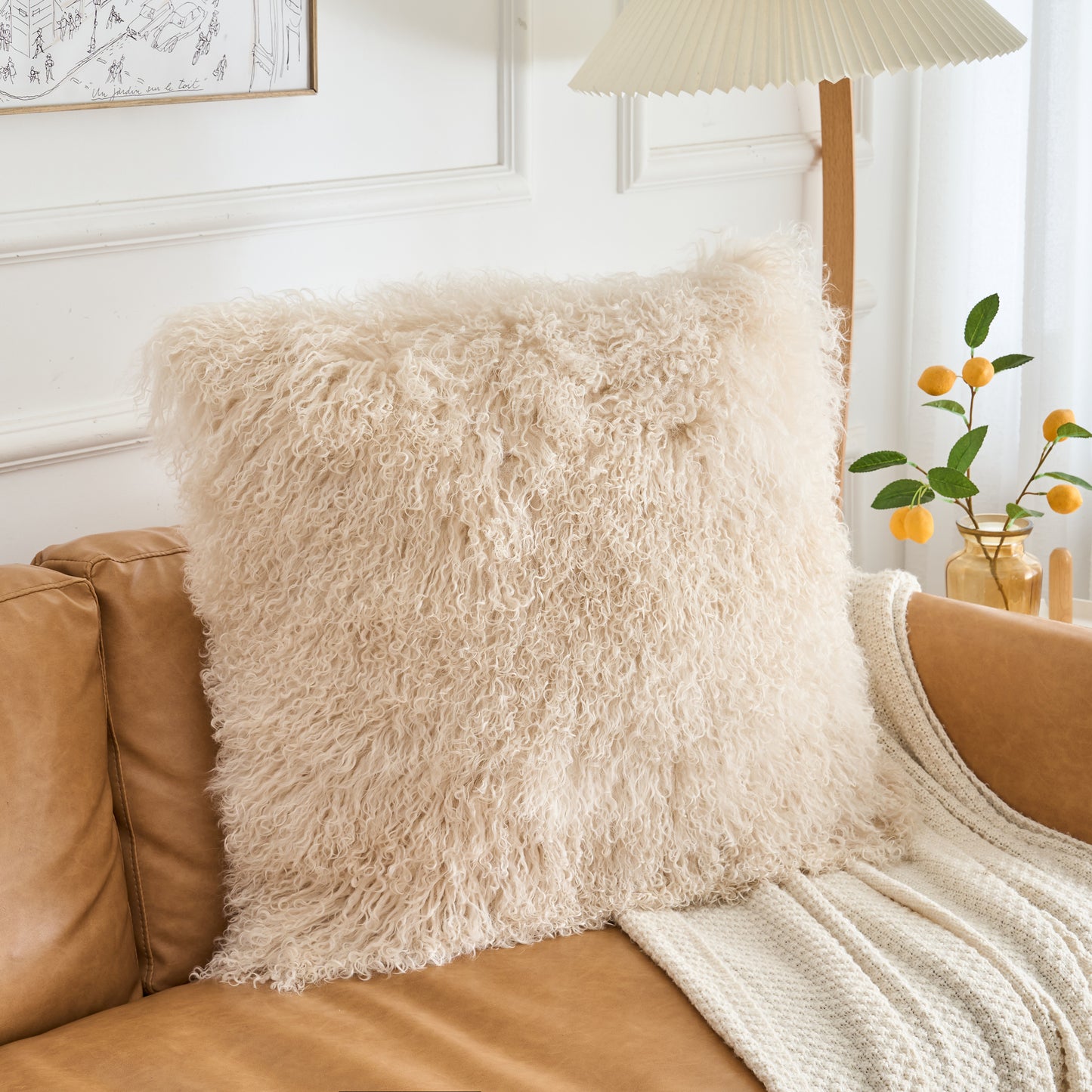 Mongolian Lamb Fur Pillow – Beige| Soft Luxury Throw Pillow | Multiple Sizes Available