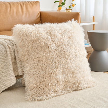 Mongolian Lamb Fur Pillow – Beige| Soft Luxury Throw Pillow | Multiple Sizes Available