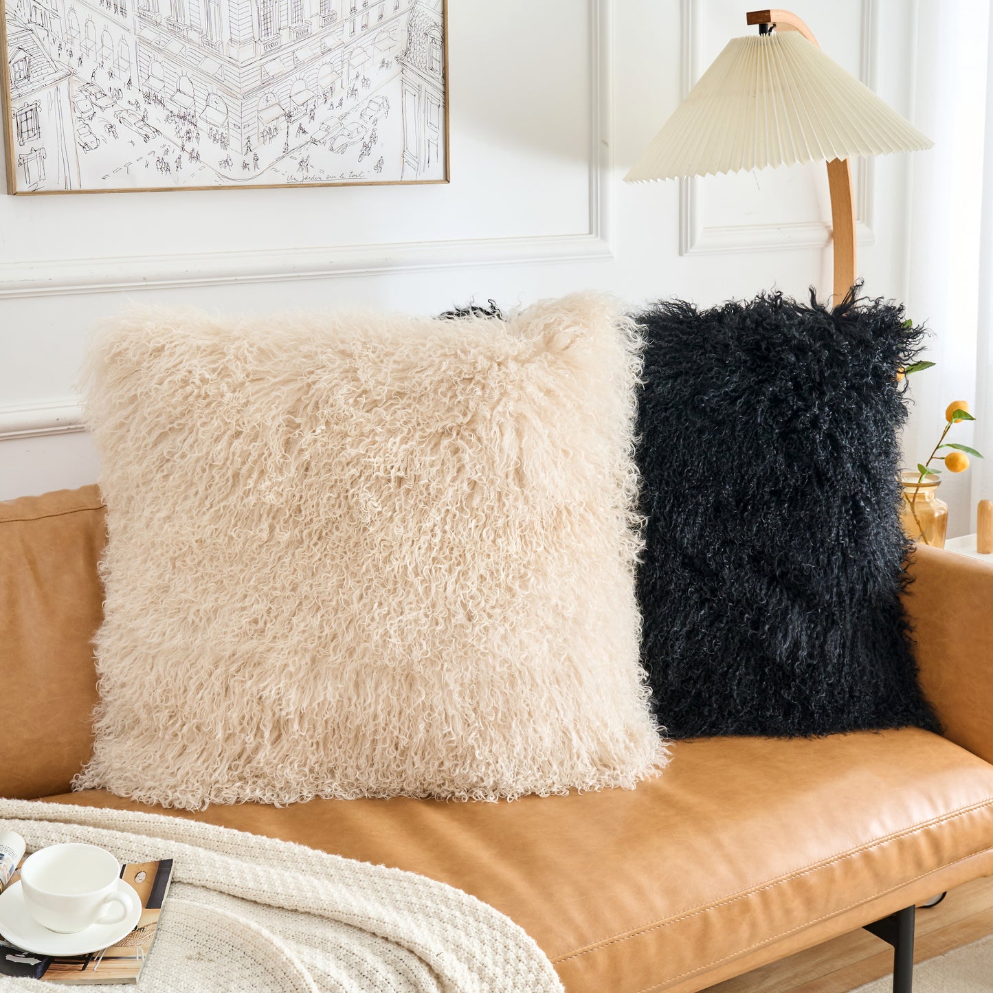 Mongolian Lamb Fur Pillow – Black | Soft Luxury Throw Pillow | Multiple Sizes Available
