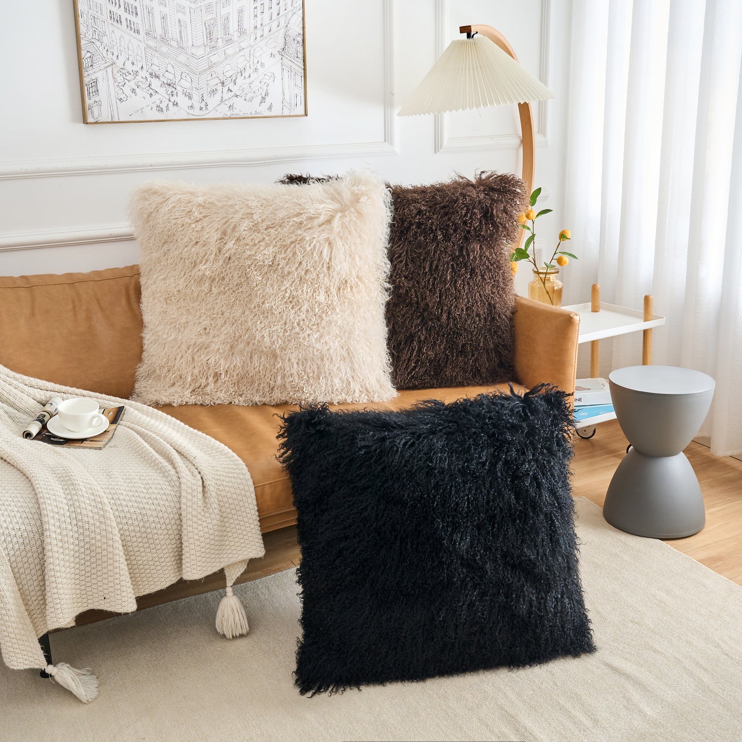 Mongolian Lamb Fur Pillow – Black | Soft Luxury Throw Pillow | Multiple Sizes Available