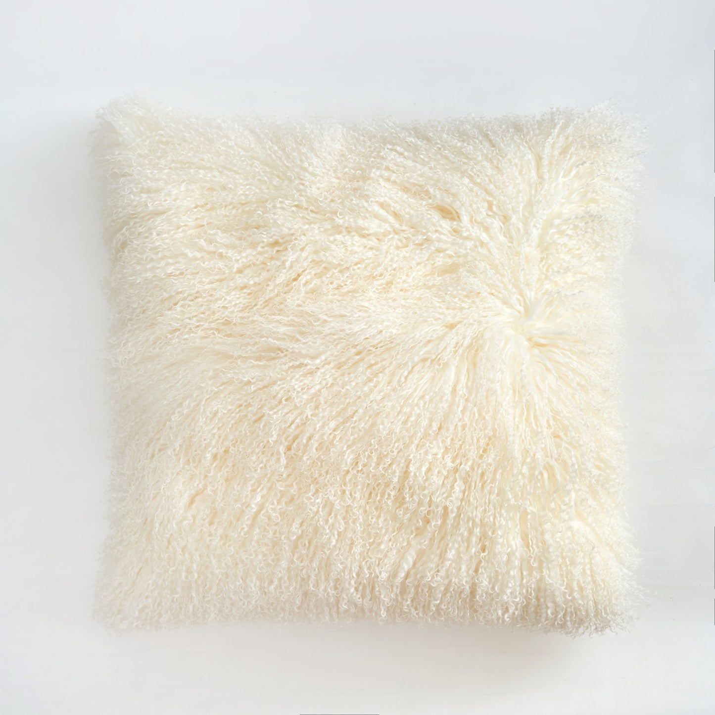 Natural White Mongolian Lamb Fur Pillow | Soft Curly Luxury Accent Pillow
