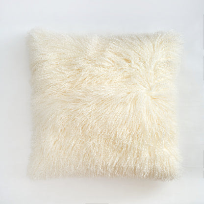 Natural White Mongolian Lamb Fur Pillow | Soft Curly Luxury Accent Pillow