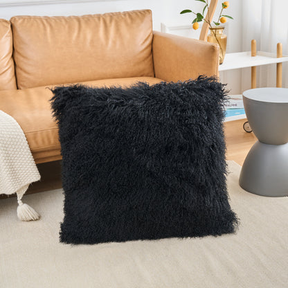 Mongolian Lamb Fur Pillow – Black | Soft Luxury Throw Pillow | Multiple Sizes Available