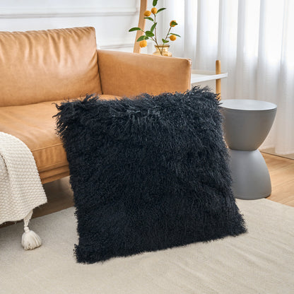 Mongolian Lamb Fur Pillow – Black | Soft Luxury Throw Pillow | Multiple Sizes Available
