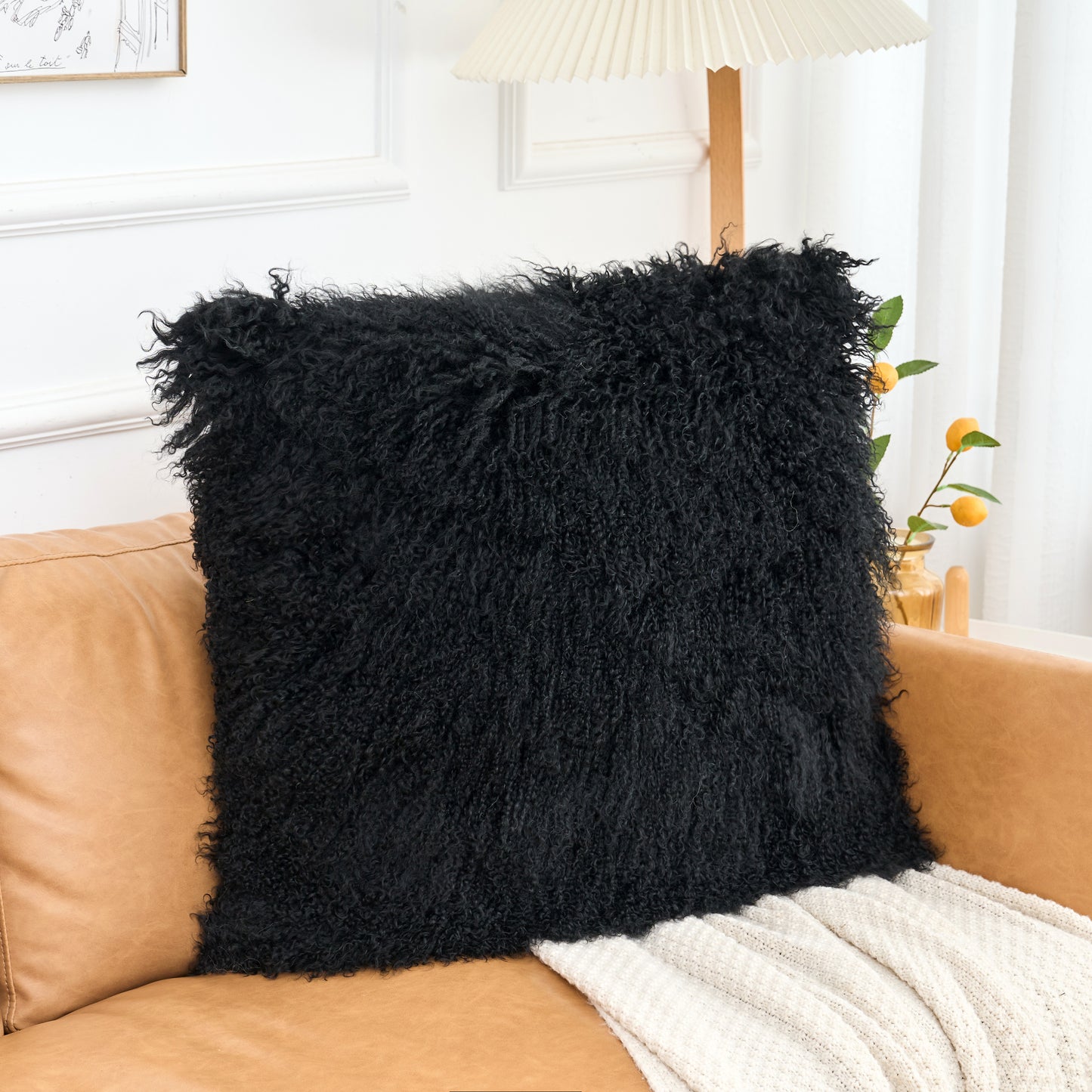 Mongolian Lamb Fur Pillow – Black | Soft Luxury Throw Pillow | Multiple Sizes Available