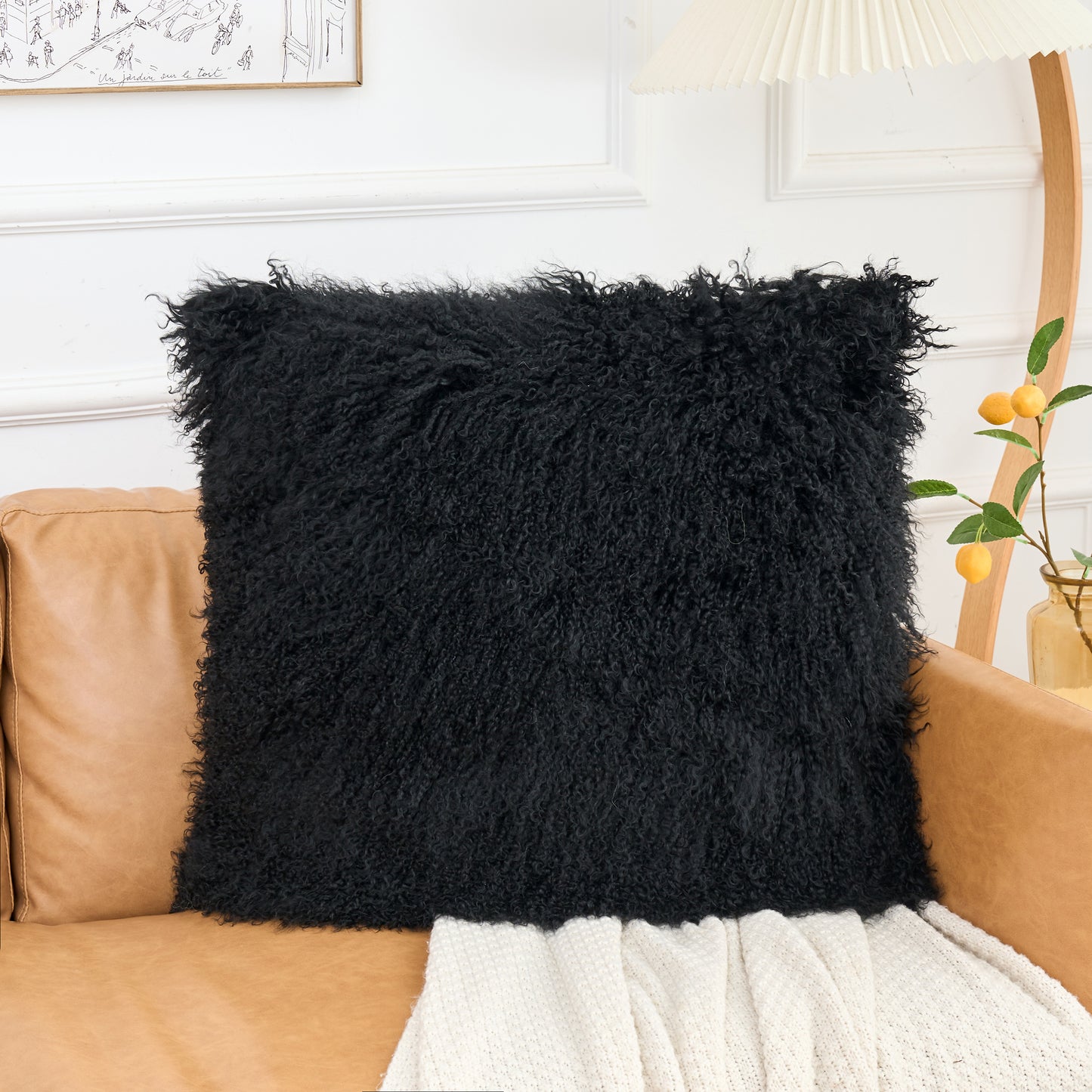 Mongolian Lamb Fur Pillow – Black | Soft Luxury Throw Pillow | Multiple Sizes Available