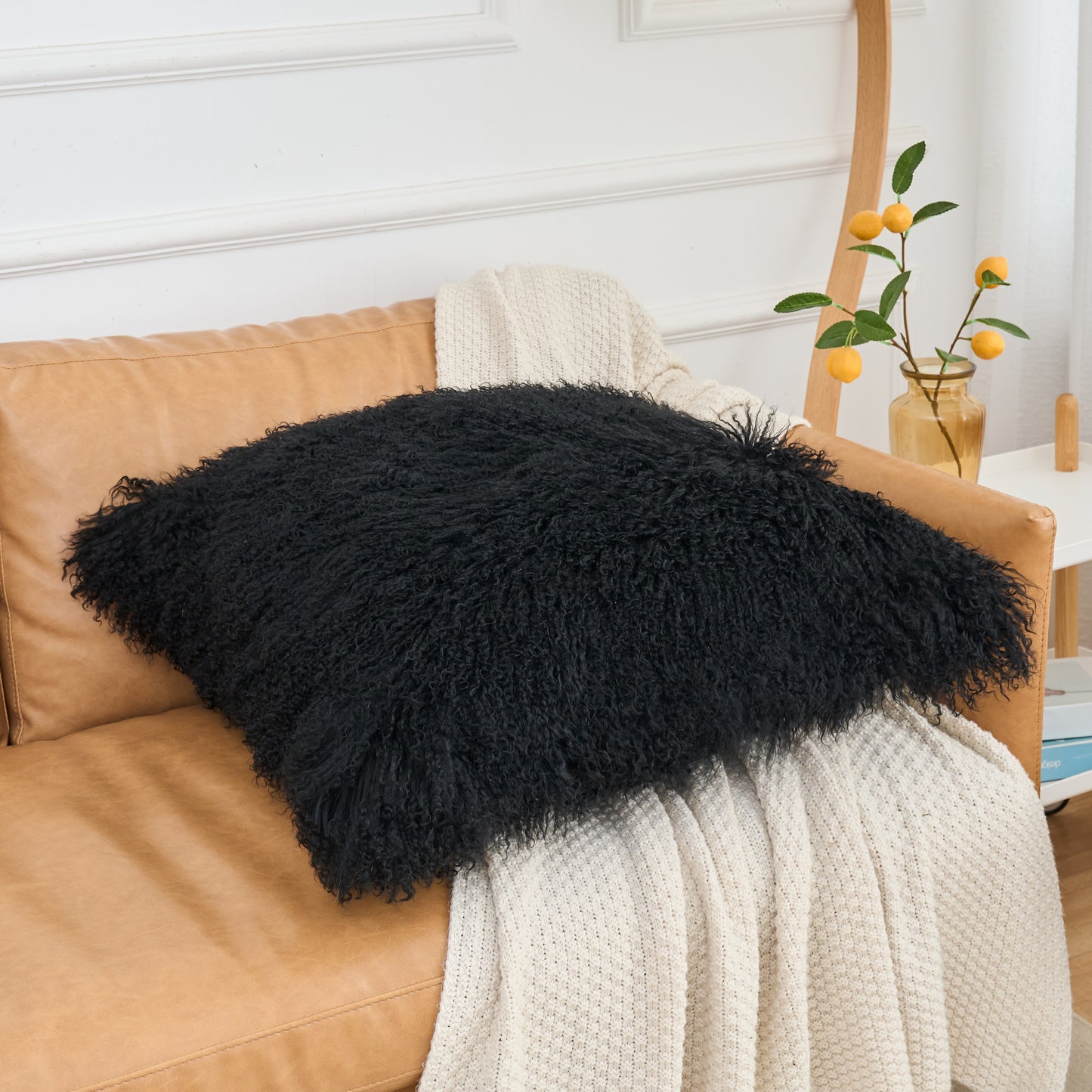 Mongolian Lamb Fur Pillow – Black | Soft Luxury Throw Pillow | Multiple Sizes Available