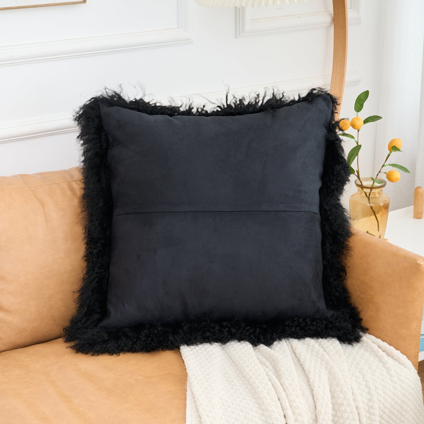 Mongolian Lamb Fur Pillow – Black | Soft Luxury Throw Pillow | Multiple Sizes Available