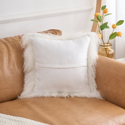 Natural White Mongolian Lamb Fur Pillow | Soft Curly Luxury Accent Pillow