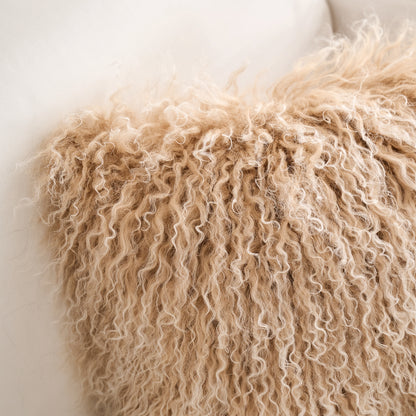 Kissenbezug aus tibetischem/mongolischem Lammfell, braun 