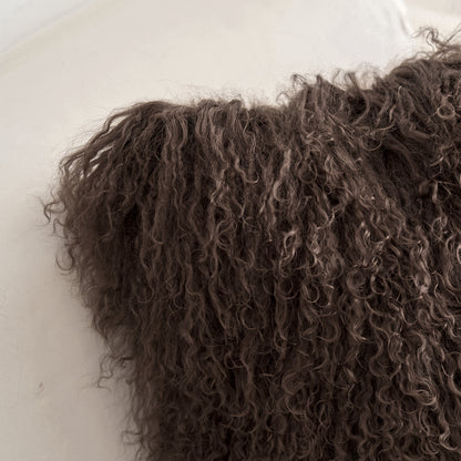 Espresso Brown Mongolian Lamb Fur Pillow | Soft Curly Luxury Accent Pillow