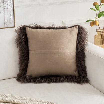 Espresso Brown Mongolian Lamb Fur Pillow | Soft Curly Luxury Accent Pillow