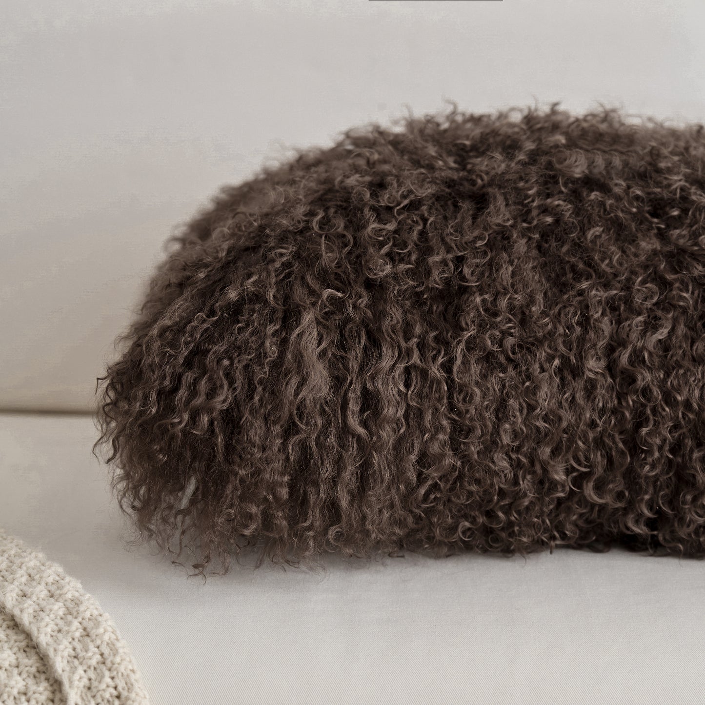 Espresso Brown Mongolian Lamb Fur Pillow | Soft Curly Luxury Accent Pillow