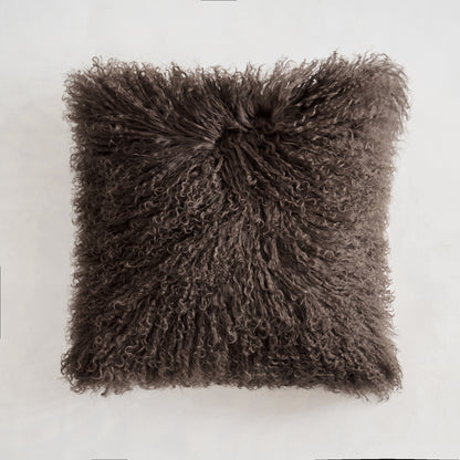 Espresso Brown Mongolian Lamb Fur Pillow | Soft Curly Luxury Accent Pillow