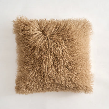 Tibetan/Mongolian Lamb Fur Pillow Cover Dark Beige