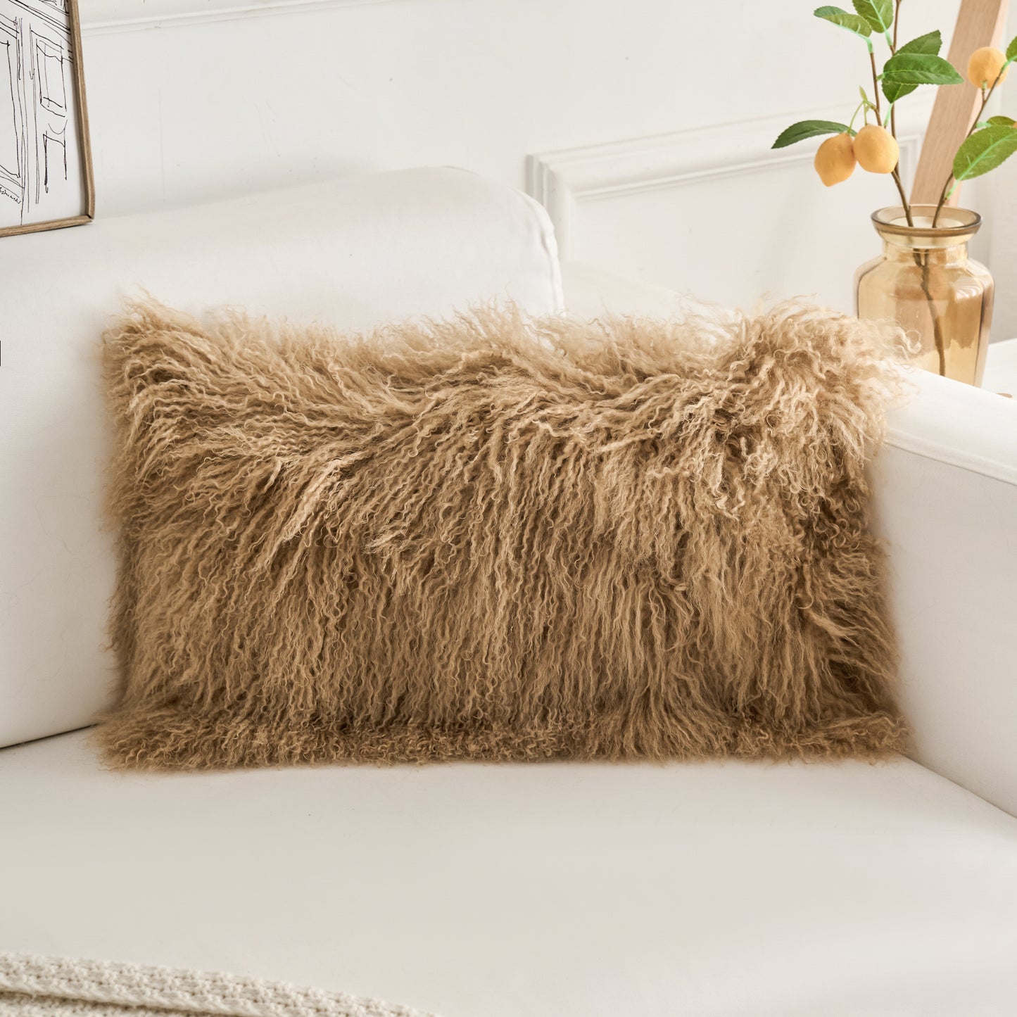 Tibetan/Mongolian Lamb Fur Pillow Cover Dark Beige