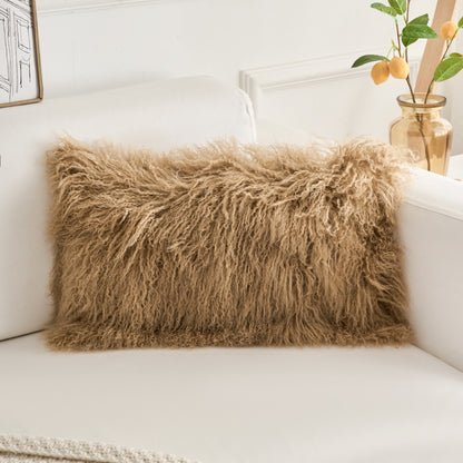 Tibetan/Mongolian Lamb Fur Pillow Cover Dark Beige