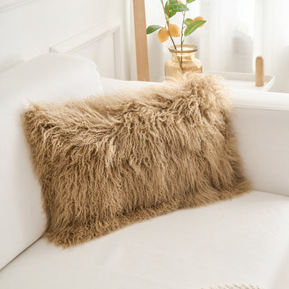 Tibetan/Mongolian Lamb Fur Pillow Cover Dark Beige