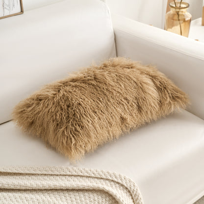 Tibetan/Mongolian Lamb Fur Pillow Cover Dark Beige