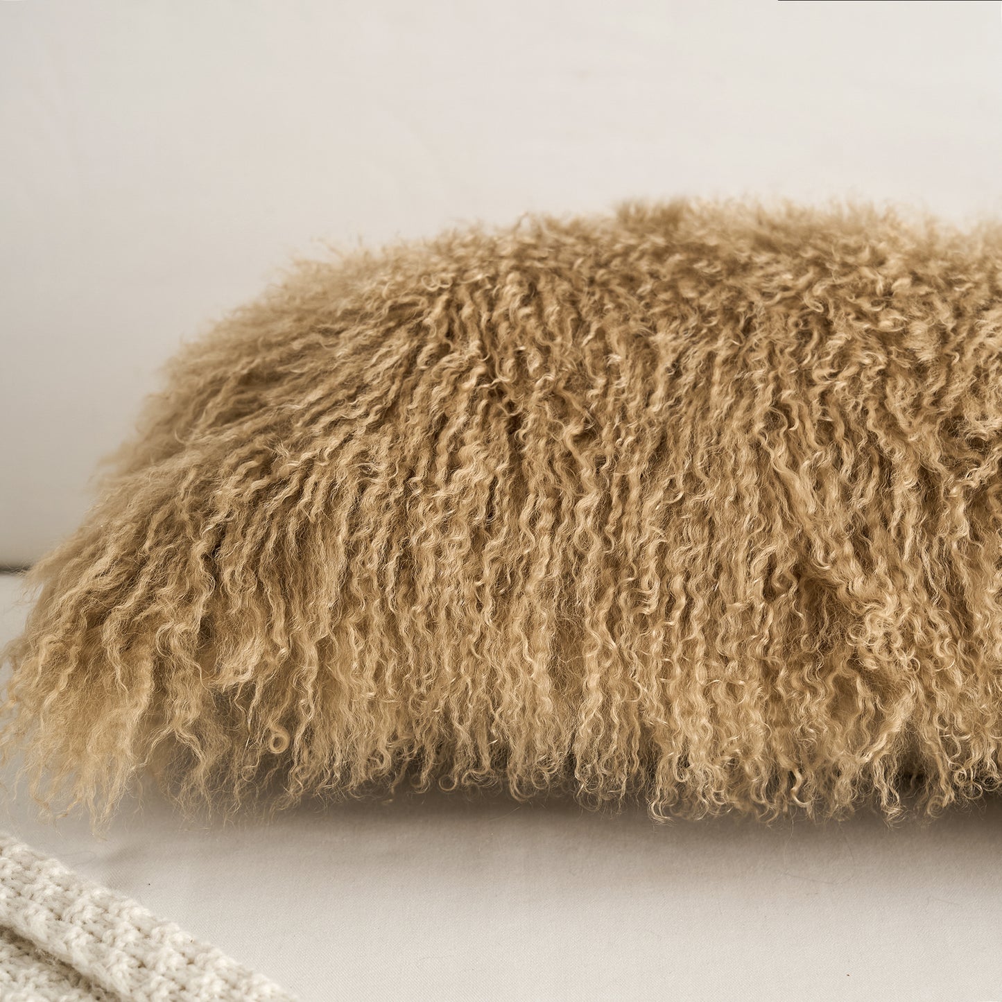 Tibetan/Mongolian Lamb Fur Pillow Cover Dark Beige