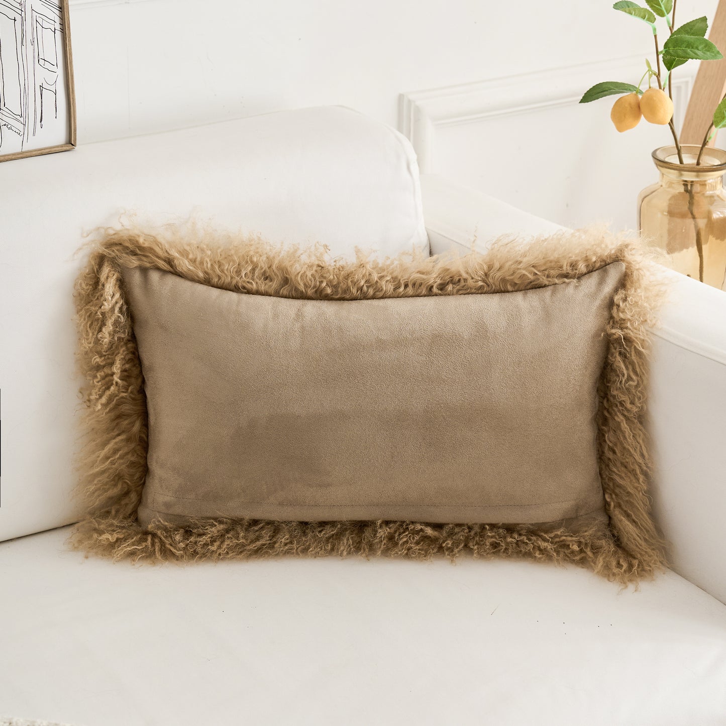 Tibetan/Mongolian Lamb Fur Pillow Cover Dark Beige