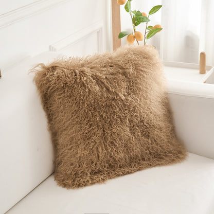 Tibetan/Mongolian Lamb Fur Pillow Cover Dark Beige